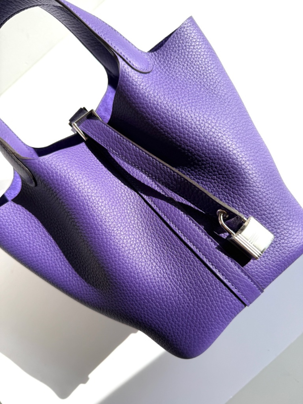 Authentic HERMES Picotin Lock 18 PM Purple Taurillon Clemence Satchel Top Handle - Picture 13 of 13